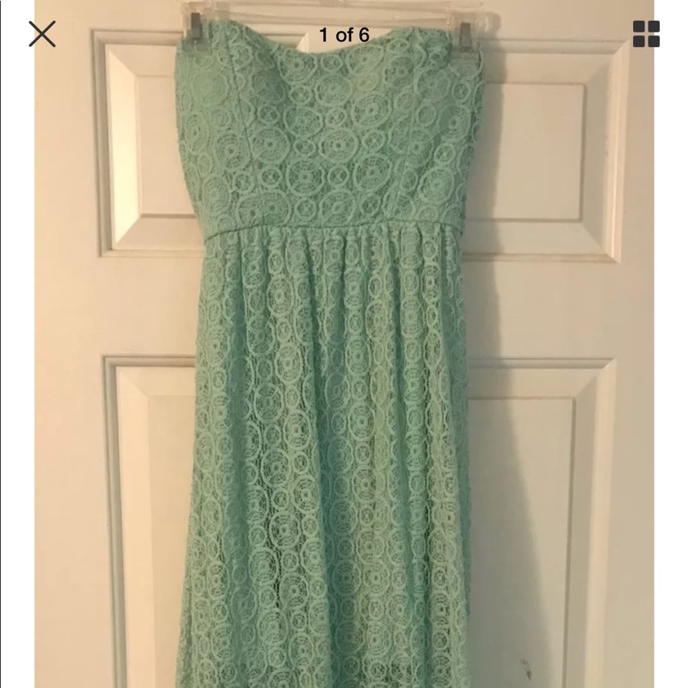 Women’s teal open back crochet maxi dress S